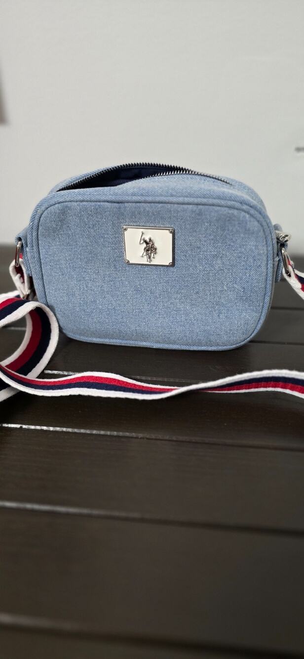 US Polo Assn Mens Light Blue Denim Camera Bag Crossbody Shoulder Purse Blue Red